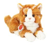 Teddy Hermann 91837 Cat lying red tiger 20 cm, cuddly toy with 75% recycled filling material