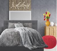 Teddy Hug & Snug Cuddles Fleece Duvet Quilt Cover Bedding Set With Matching Pillowcase Warm and Cosy Silver Bedding Set Superking 260cm x 220cm Approximately.