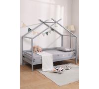 (Grey No Trundle, No Mattress) Teddy Kids Wooden House Treehouse Single Bed & Optional Trundle - Grey / White
