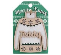 Teddy Name Christmas Jumper Wooden Tree Decoration Personalised Bauble Xmas White