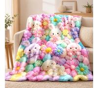 Teddy Pastel Floral Throw Blanket Plush Cozy Flannel with Cute Bear Prints | Soft flannel, 3D teddy bear & floral motifs, skin-friendly warmth, versatile indoor decor - for couch, bed, dorm, and gifting
