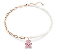 Teddy pendant, Crystal pearl, Bear, Pink, 18K rose gold finish