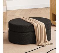 Teddy Sherpa Storage Ottoman Bench Oval Boucle Pouf Multi-Functional End of Bed Storage Seat Entryway Bench Living Room Coffee Table with Footrest for Bedroom Decor