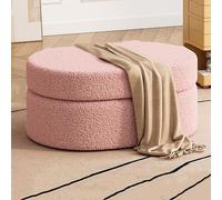 Teddy Sherpa Storage Ottoman Bench Oval Plush Pouf Multifunctional Coffee Table & Footrest Bed End Bench Entryway Seat with Hidden Storage for Living Room & Bedroom