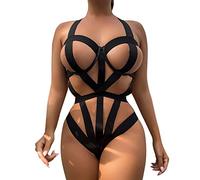 Teddy Slave Bondage Women Sexy Lingerie Bodysuit Ribbon Stitchin Underwear Hollow Out Steel Ring Linked Full Body Clubwear Erotic Roleplay Outfit For Lingerie Party Special Nights