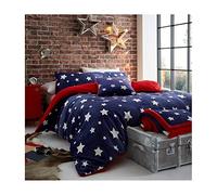 Teddy Star Fleece Duvet Cover Set with Pillowcases Soft Warm Reversible Bedding Quilt King Size Bed, Navy