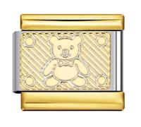 Teddybear Bear Gold Two Tone Silver Italian 9mm Link Stainless Steel Bracelet Charm Compatible With Nomination 9mm Bracelet