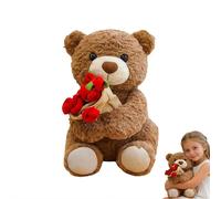TeddyBear Plush Toy with Red Rose, Soft Bear Holding Flower Pillow, Romantic Rose Bear With Soft Plush for Valentine’s Day or Special Occasions (Brown 30cm)
