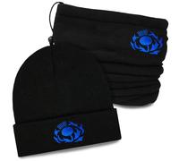 TeddyT's Adult Scottish Thistle Embroidered Thermal Beanie Hat & Snood (Black)