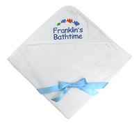 TeddyT's Baby Boys & Girls Personalised Fishes Super Soft Hooded Bath Time Towel (Blue Embroidery)