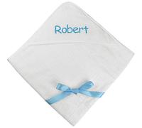 TeddyT's Baby Boys & Girls Personalised Name Super Soft Hooded Bath Towel (Blue Embroidery)