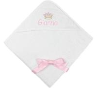 TeddyT's Baby Girl's Personalised Super Soft Hooded Bath Towel Gift (White with Pink)