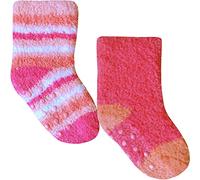 TeddyT's Baby Girls Super Soft & Fluffy Cosy Gripper Socks (2 Pair Pack) (UK Infant Shoe 0-2.5 (Euro 15-18), Pink & Peach)