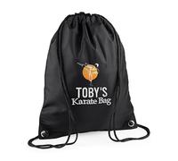 TeddyT's Boy's & Girl's Martial Arts Karate Embroidered Drawstring Bag (Black)