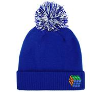 TeddyT's Children's Puzzle Cube Knitted Winter Embroidered Bobble Hat with Pom Pom (6-12 Years) (Royal Blue)