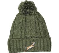 TeddyT's Children's Springbok Green Cable Fleece Lined Embroidered Bobble Hat (2-4 Years)