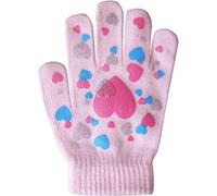 TeddyT's Girls Super Soft Fine Knit Magic Stretch Gripper Winter Gloves (Baby Pink Hearts)