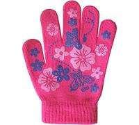 TeddyT's Girls Super Soft Fine Knit Magic Stretch Gripper Winter Gloves (Pink Flowers & Butterflies)