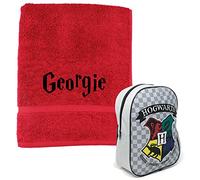 TeddyTs Harry Potter Hogwarts Backpack & Personalised Swimming Hand Towel (Gryffindor Red)