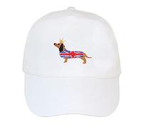 TeddyT's Kid's Dachshund Sausage Dog Union Jack Coronation Baseball Cap Hat (White)