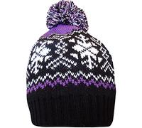 TeddyT's Ladies Fairisle Chunky Knit Thermal Fleece Lined Insulated Winter Bobble Hat (Purple)
