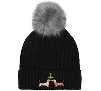 TeddyT's Ladies Luxury Fleece Lined Dachshund Dog Ski Hat (Black)