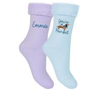 TeddyT's Ladies Personalised Dachshund Sausage Dog Pawfect Thermal Bed Socks (UK, Numeric, 4, 7, Regular, Regular, Pastel Blue)