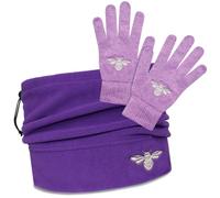 TeddyT's Ladies Purple Embroidered Silver Bee Thermal Adjustable Snood Scarf and Gloves (One Size)