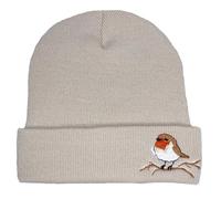 TeddyT's Ladies Robin Design Embroidered Thermal Knit Beanie Hat (Natural)
