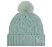 TeddyT's Ladies Sage Fleece Lined Luxury Chunky Cable Knit Embroidered Initials Bobble Hat Green