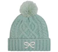 TeddyT's Ladies Sage Fleece Lined Luxury Chunky Cable Knit Silver Bow Bobble Hat