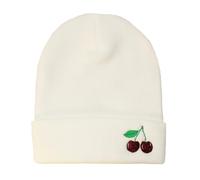 TeddyT's Ladies Sparkly Embroidered Cherries Fine Knit White Beanie Hat