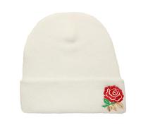 TeddyT's Ladies World Cup Rose Embroidered Fine Knit Soft White Beanie Hat