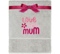 TeddyT's Love You Mum Embroidered Light Grey & Pink Cotton Hand Towel