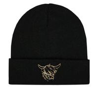 TeddyT's Mens Highland Cow Sketch Outline Thermal Knit Beanie Hat (UK, Alpha, M, L, Black)
