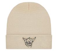 TeddyT's Mens Highland Cow Sketch Outline Thermal Knit Beanie Hat (UK, Alpha, M, L, Sand)