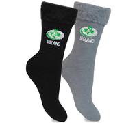 TeddyT's Men's Ireland Rugby Shamrock Thermal Bed Socks in Black & Grey (2 Pair Pack)