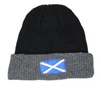 TeddyT's Men's Scottish Flag Embroidered Soft Black and Grey Scotland Beanie Hat