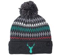 TeddyT's Men's Stag Embroidered Thermal Bobble Grey and Teal Bobble Hat