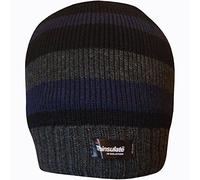 TeddyT's Mens Striped Thermal Knit Fleece Lined Thinsulate Winter Beanie Hat (Navy Blue & Grey)