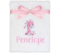 TeddyT's Personalised Baby Giraffe Embroidered White Waffle Blanket (Pink Embroidery)