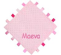 TeddyT's Personalised Baby Name Embroidered Ribbon Taggy Blanket Comforter in Blue, Pink, Grey or White with Satin Lining (Baby Pink)