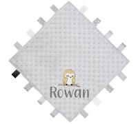 TeddyT's Personalised Baby Owl Design Grey Ribbon Taggy Blanket Comforter