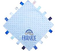 TeddyTs Personalised Baby Rainbow Blue Taggy Blanket Comforter