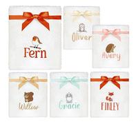 TeddyT's Personalised Baby Waffle Blanket With Embroidered British Forest Animals (April Robin)