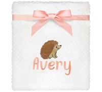 TeddyT's Personalised Baby Waffle Blanket With Embroidered British Forest Animals (Happy Hedgehog)