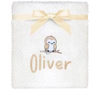 TeddyT's Personalised Baby Waffle Blanket With Embroidered British Forest Animals (Little Owl)