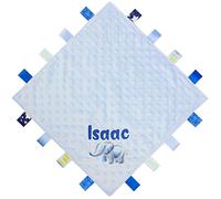 TeddyTs Personalised Blue Embroidered Elephant Watercolour Baby Taggy Blanket Comforter, One size