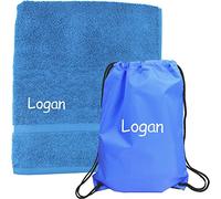 TeddyT's Personalised Boy's Back to School Swim Towel & Drawstring Gym Bag (Blue)