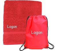 TeddyT's Personalised Boy's Back to School Swim Towel & Drawstring Gym Bag (Red)